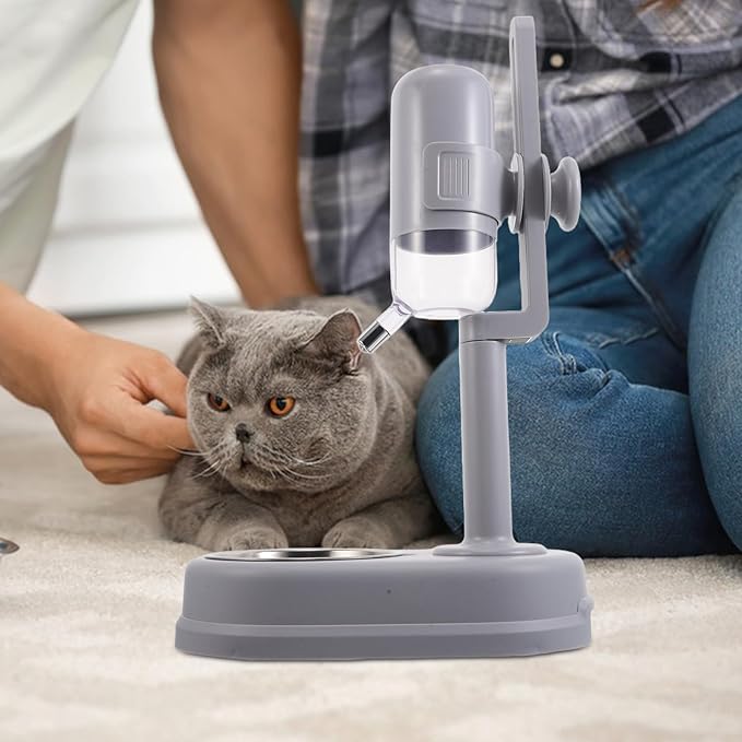 Beavorty Double Feeder Bowl Stainless Steel Pet Water and Food Dispenser with Automatic Watering Function for Dogs and Cats, Hanging Cage Compatible Pet Food Fountain