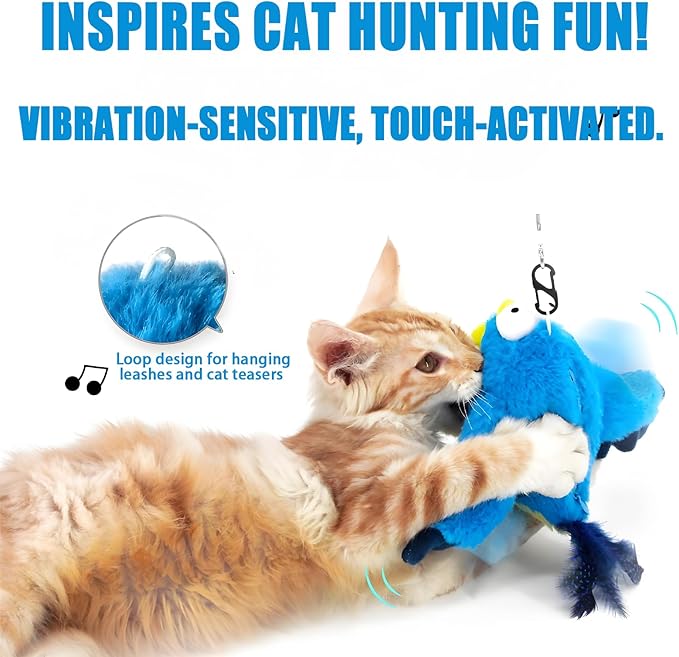 Dumwick 2026 Upgrade Interactive Chirping Bird Cat Toy,Flapping Wingss with Realistic Sounds,Simulated Chirping Bird Cat Toy for Indoor Play and Exercise (Bluebird 1pcs)