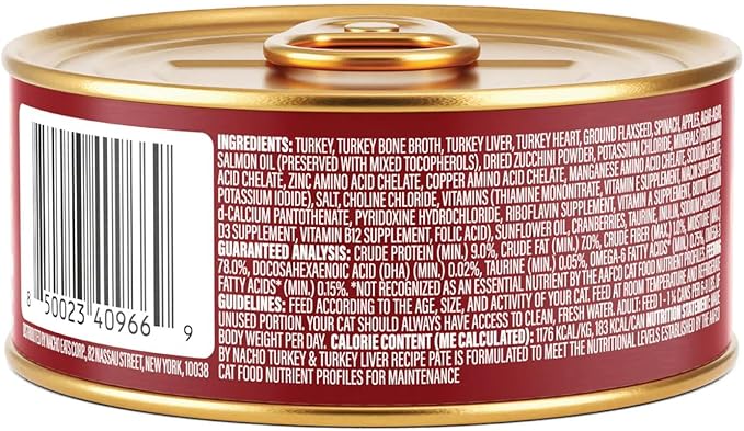 Made by Nacho Premium Wet Cat Food Grain-Free Pate Cans (Turkey & Turkey Liver - 6 Pack, 5.5 Ounce)