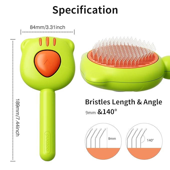 Cat Brush for Shedding, Self Cleaning Pet Hair Brush with Release Button, Cat & Dog Grooming Brush for Long or Short Haired Pets, Removes Loose Fur (Green)