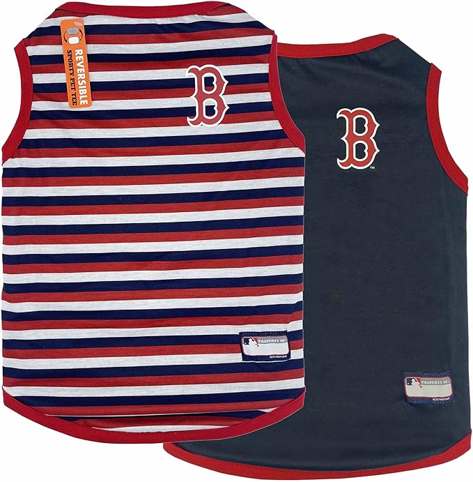 Pets First MLB Boston RED SOX Reversible T-Shirt, Medium for Dogs & Cats. A Pet Shirt with The Team Logo That Comes with 2 Designs; Stripe Tee Shirt on one Side!, Team Color (RSX-4158-MD)