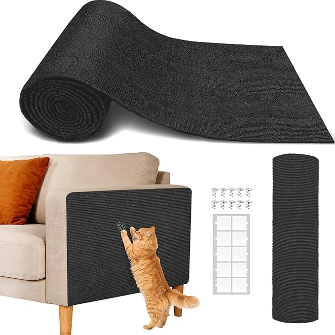 Couch Wall Corner Protector for Indoor Cats, Anti Scratch Furniture Protector from Cats Scratching, Trimmable Climbing Cat Scratcher Pad Mat for Cat Board/Door/Carpet(Black, 78.7x15.8In)