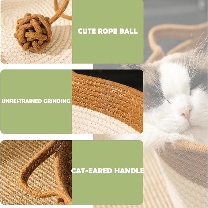 Instinct Basket, Stimuli Cat Bed with Toy Tail, Stimulicat Bed Rope Cotton with Cushion, Cats Ear Design, Breathable All Season Universal, Scratch-Resistant (Brown,Medium)