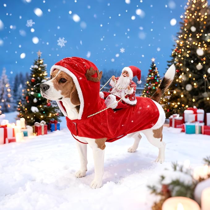BWOGUE Santa Dog Costume Christmas Pet Clothes Santa Claus Riding Pet Cosplay Costumes Party Dressing up Dogs Cats Outfit for Small Medium Large Dogs Cats