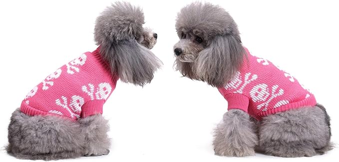 S-Lifeeling Skull Dog Sweater Holiday Halloween Christmas Pet Clothes Soft Comfortable Dog Clothes - Pink,M