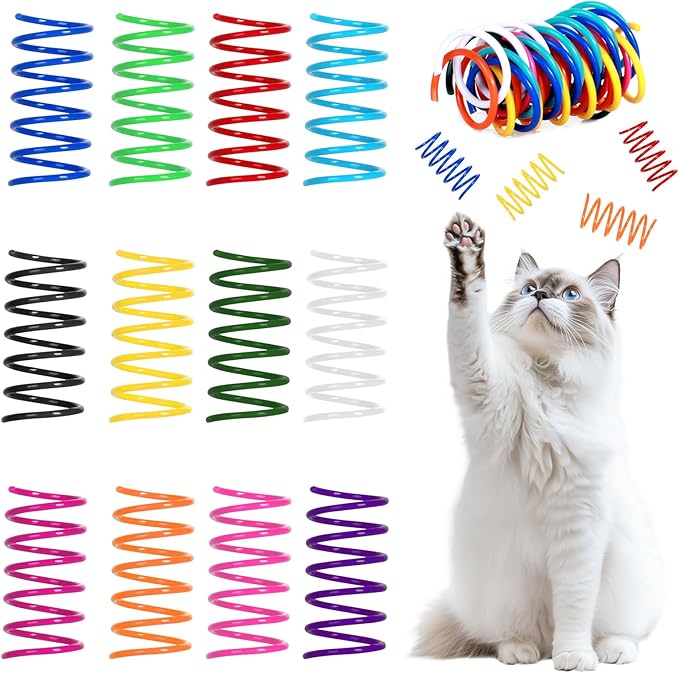 120 Pack 12 Colors Cat Spring Toys for Indoor Cats, Cat Interactive Toy, Colorful Plastic Spring Coils for Swatting, Biting, Hunting Kitten Toys