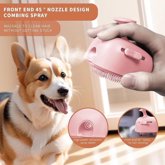 4 in 1 Cat Steam Brush for Shedding, Rechargeable Steam Pet Hair Brush for Indoor Cats, Massage, Cleaning, Shedding, Combing & Remove Floating Hair All In One(Pink)