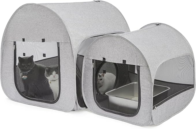 31.5 Inch & 21.6 Inch Portable Cat Playpen, Delivery Room, Enclosure, Postoperative Recovery, House Design for Better Standing, Foldable Pet Tent for Indoor Outdoor, Cat Houses & Condos Light Gray