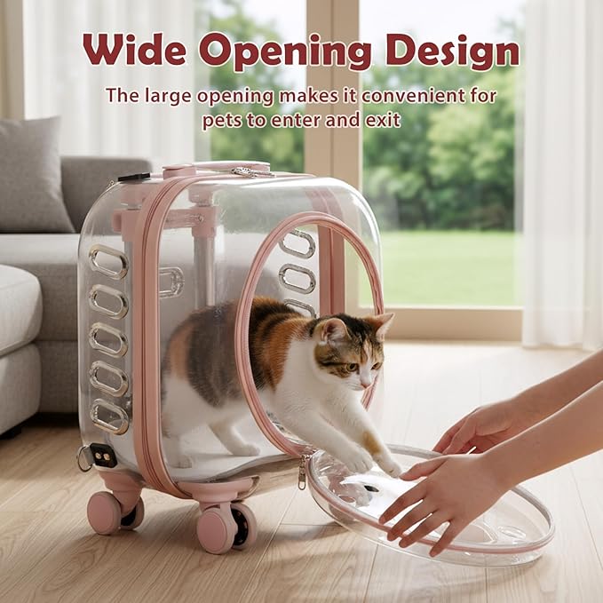 Portable Pet Carrier Trolley Box - Ventilated PC Travel Carrier with Silent Shock-Absorbing Wheels, Telescopic Handle for Cats, Small Dogs, Puppies - Outdoor Hiking, Camping, Car & Airline A