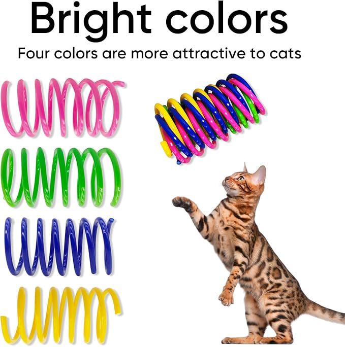 Cat Spring Toys, 24 Pack Cat Spiral Springs for Indoor Cats, Colorful & Durable Plastic Spring Coils Attract to Swat, Bite, Hunt, Interactive Toys for Kittens