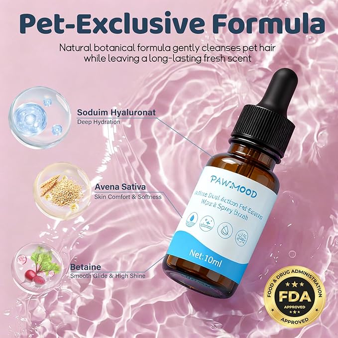 2Pcs Waterless No-Rinse Pet Shampoo Essence for Dogs & Cats with Pink Grooming Gloves | Pomegranate Scent for Skin & Coat Care | Includes 5-Finger Bathing & Massage Gloves for Dogs/Cats