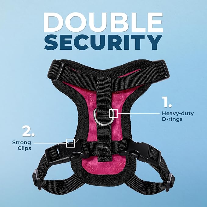 Voyager Escape-Proof Step-in Lock Cat Harness & 5ft Neoprene-Handle Leash Set All-Weather Mesh with Reflective Stitching for Small to Large Cats by Best Pet Supplies, Fuchsia/Black Trim, XXXS