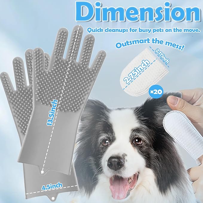 Pet Grooming Gloves Kit, Dog Washing & Cat Brush Glove with Silicone Bristles