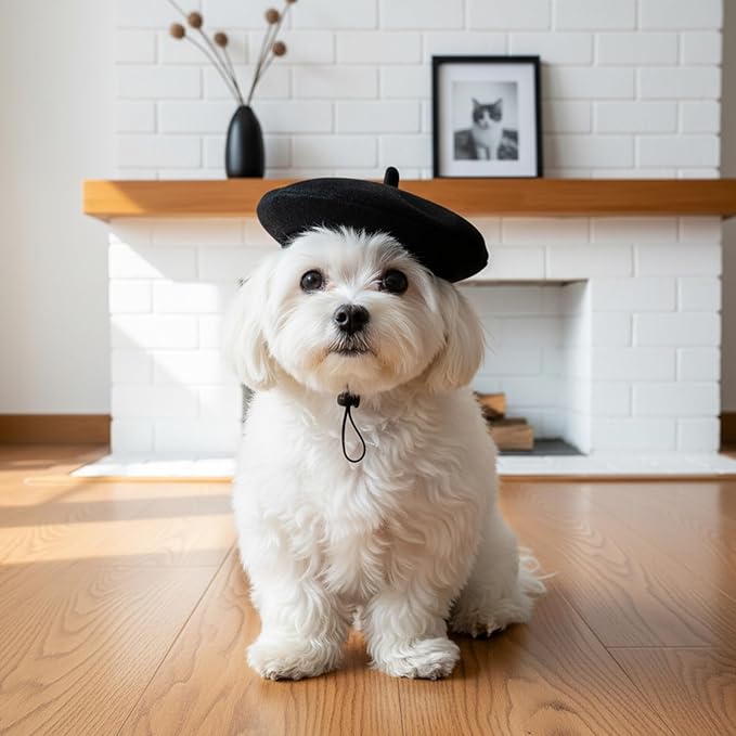 2 PCS Dog Beret Cat Beret Dog French Hat Fedora Artist Pet Costume Berets for Small Dogs Cat Photo Props for Pets (Black, Red)