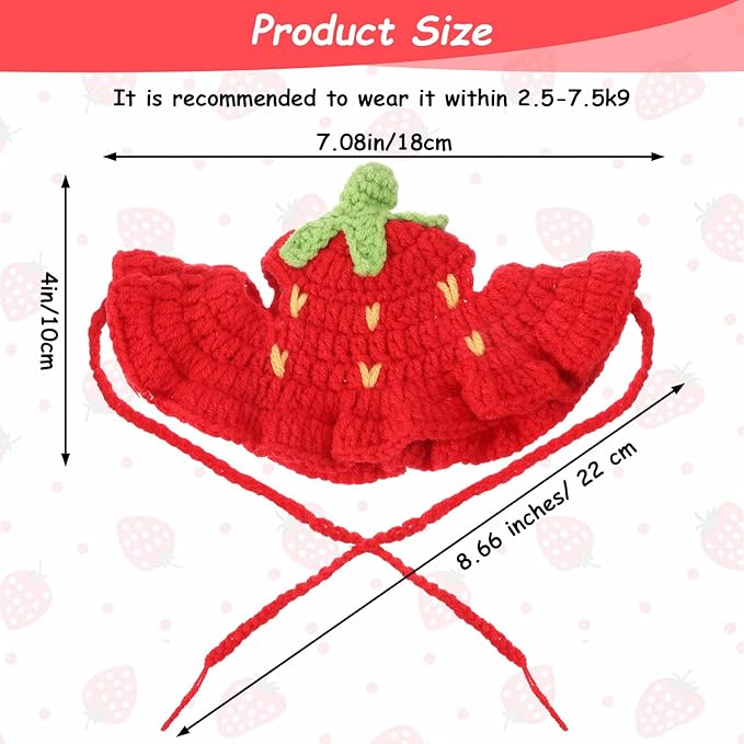 Strawberry Cat Hat Soft Polyester Cartoon Design Knit Cute Dog Hat Rabbit Hats Halloween Christmas Party Costume Head Wear Accessories for Puppy Cat Kitten Small Dogs Small Animals Pets Red (M)