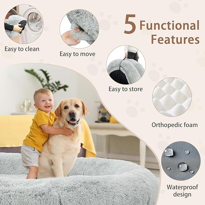 ROOMTEC Human Dog Bed, 78''x51''x12'' Size Fits Adult and Pet Washable Giant People Bed 10 CM Thick Memory Foam Large Oversize Pet Bed with Plump Pillow, Blanket, Strap - Grey