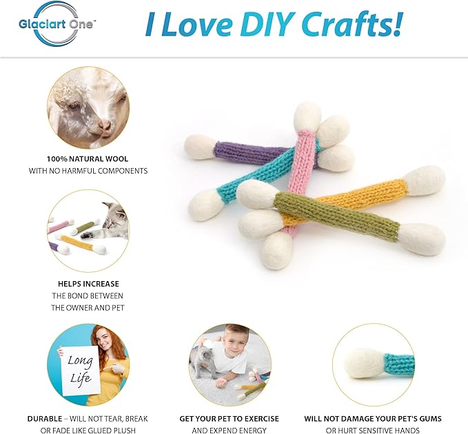 Glaciart One Swabs Cat Toys with Catnip - 5 PCS | Cute Cat Toys for Interaction, Exercise, & Play | Filled w/Organic Catnip for Anxiety & as Digestive Aid | Gift Idea