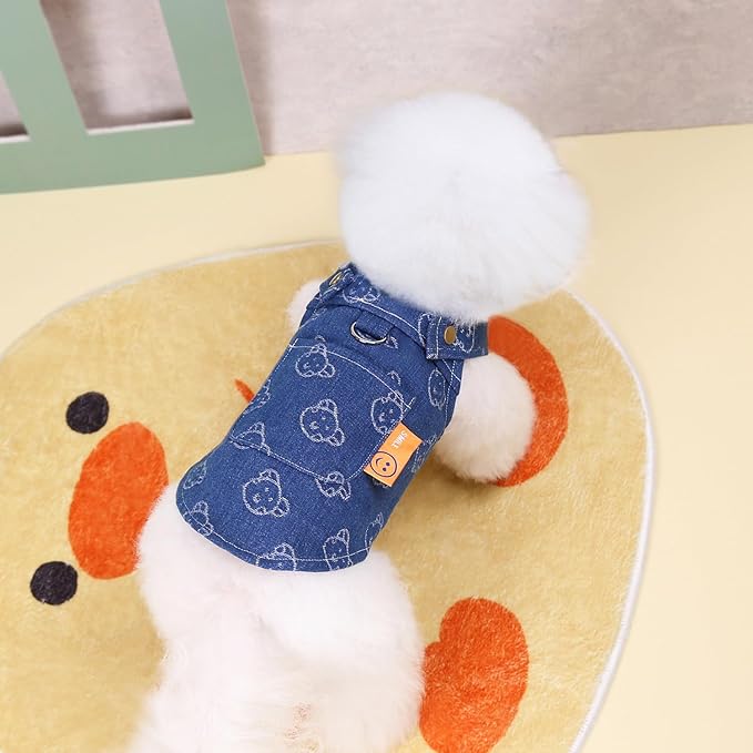 Walking-Ready Pet Jeans - Breathable Denim with D-Ring & Snap Buttons | Matching Bear Outfits for Dog & Cat Couples | Machine Washable (S-XL) (Small, Jacket with Bear)