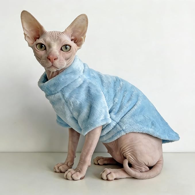 Sphynx Cat Clothes,Sphynx Hairless Cat Clothes Sweaters for Cats Only, Sphinx Kitten Cloth Winter Coat Outfits Apparel for Cornish Rex and Devon Rex, Puppy Small Dog Sweater,Blue,2XL