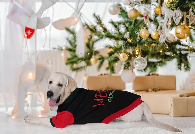 Ugly Christmas Dog Sweater – Soft & Warm Turtleneck Dog Outfit with Leash Hole, Cold-Weather Coat for Dogs & Cats, Perfect for Christmas (Black+Red+Green, XX-Large)