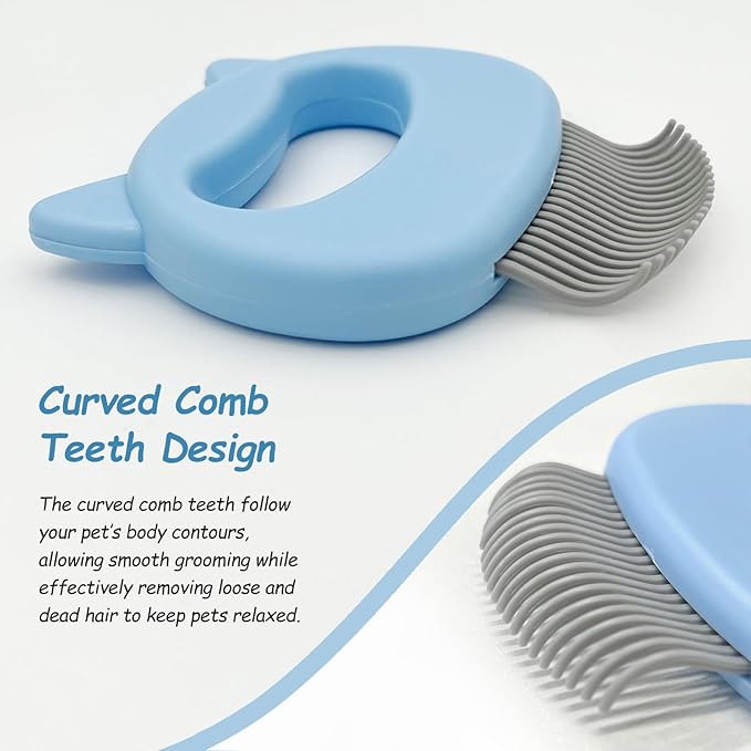 Original Cat-Face Pet Hair Removal Massage Shell Comb – Soft Deshedding & Dematting Grooming Tool (Blue)