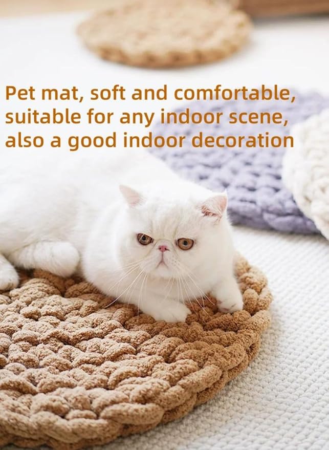 Hand-Woven Cat Mattress Nest Space Capsule Stepping Milk Round Cushion Pet Warm Pad Sleeping Four Seasons Indoor Pet Cat Climbing Frame Mat Enlarged Thickened (Gray, 40CM)