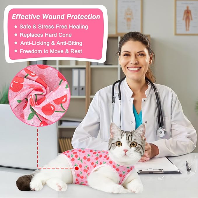 Coppthinktu Cat Recovery Suit Female Cats Onesie for Cats, Breathable Cat Surgery Suit for Surgical Abdominal Wounds Skin Diseases, Cute Kitten Spay Recovery Suit E-Collar Alternative Anti Licking
