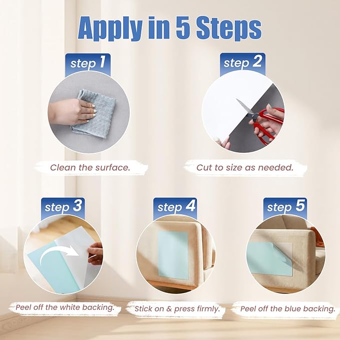 24PCS Cat Scratch Furniture Protector, Double Sided Couch Protectors Tape from Cats Claws Scratching, Clear Sticky Sheets Proof Clawing Sofa Corner Protection Cover Anti Scratch for Furniture