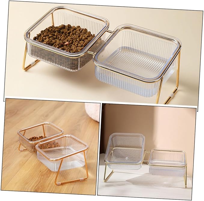 Elevated Double Raised Cat Bowl with Metal Stand Tilted Design for Neck Protection, High Foot Pet Feeder for Cats and Small Dogs, Easy-Clean Feeding and Watering Dish