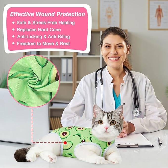 Coppthinktu Cat Recovery Suit Female Cats Onesie for Cats, Breathable Cat Surgery Suit for Surgical Abdominal Wounds Skin Diseases, Cute Kitten Spay Recovery Suit E-Collar Alternative Anti Licking