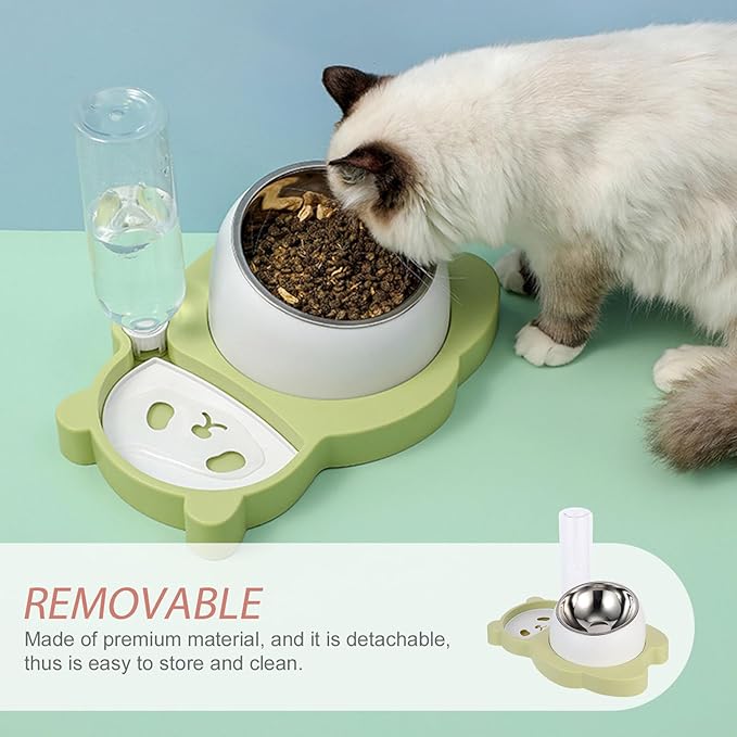 Kisangel Pet Cage Food Dispenser and Multi-Function Cat Food Bowl with Stainless Steel Non-Slip Base, Fresh Green, Suitable for Cats and Dogs Feeding and Watering