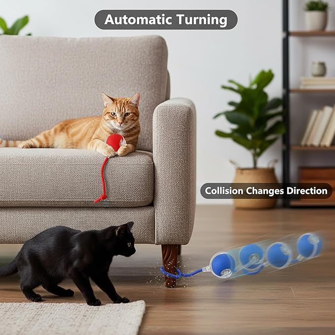 Interactive Cat Toys Ball for Cats - Upgrade Automatic Cat Toys for Indoor Cats, 3 Modes 2 Speed Moving Cat Ball (Green)