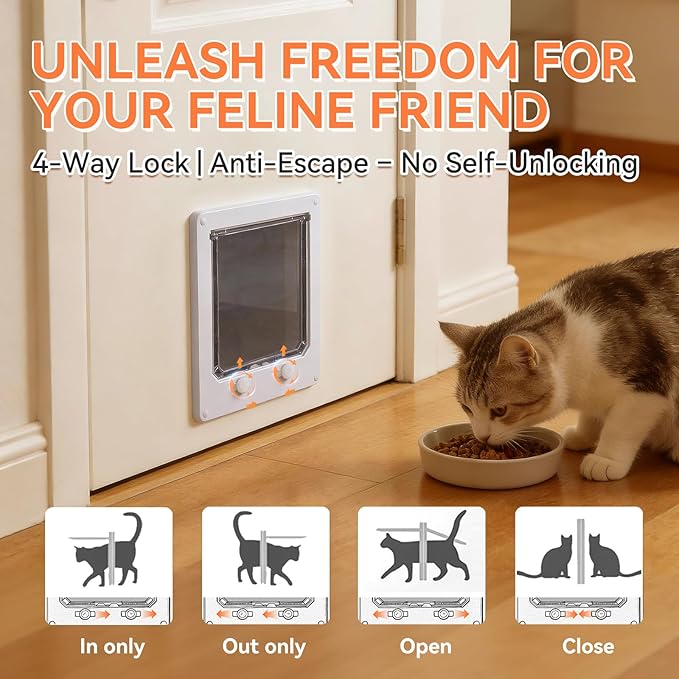 LIBBEPET Cat Door Interior Door, Indoor Cat Doors, X-Large Pet Doors for Cats Up to 25 lbs(Frame Size 9.8" x 11.6"), Upgraded 4 Way Locking Kitty Door for Interior & Exterior Doors, Easy to Install