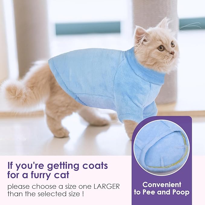 Turtleneck Sweater Coat for Cats, Sphynx Cat Clothes Pajamas for Cats Only, Kitten Fleece Pullover Sweaters with Sleeves, Pet Warm Jumpsuit Cat Sweatshirt for Cold Weather, Blue XL
