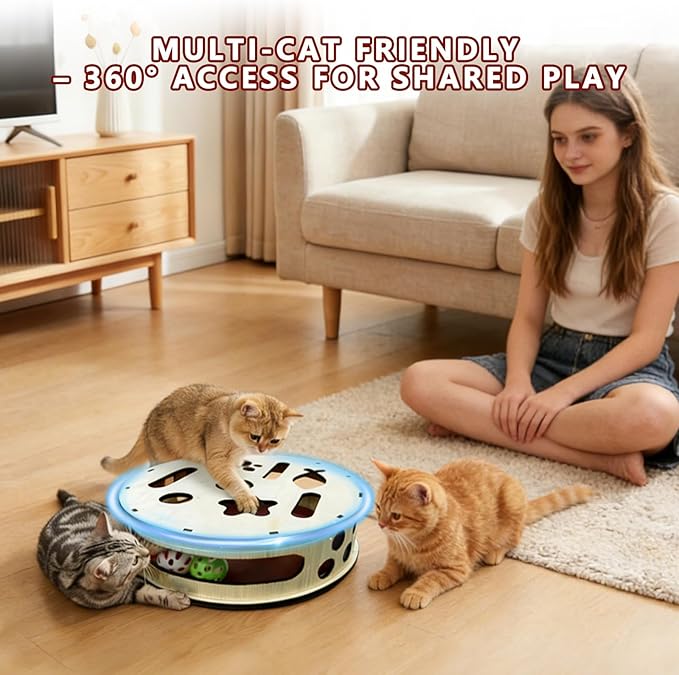 Cylindrical Cat Nail File Box, Wooden Cat Scratch Puzzle Enrichment Box with Sandpaper & 3 Bell Balls, Interactive Cat Scratcher for Nail Trimming, Stress-Free Alternative to Clippers for Indoor Cats