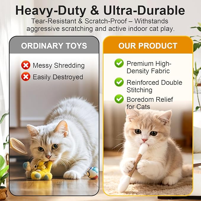 6 Pk Cotton Swabs Cat Toys with Catnip - Interactive Kitty Kicker Sticks for Indoor Cats - Durable Teething Chew Toy for Exercise and Boredom Relief for Cat Lovers