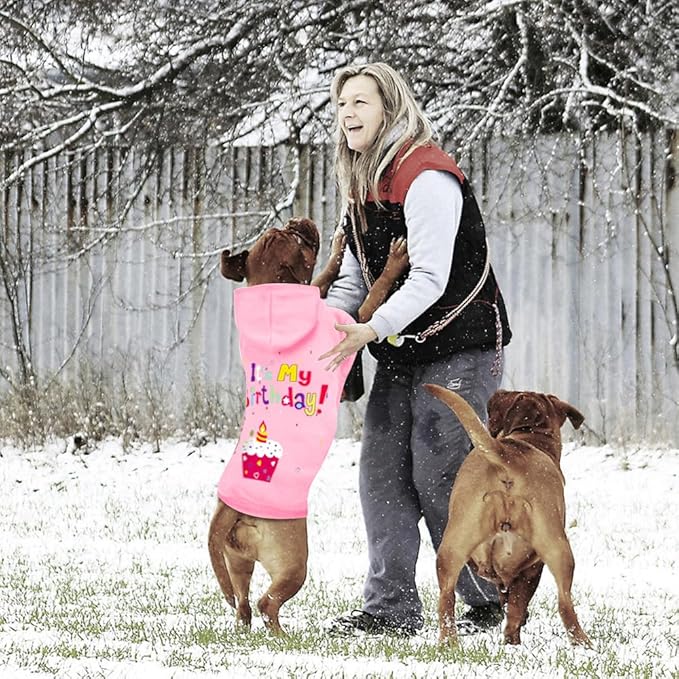 Dog Sweater Dog Hoodie Cold Weather Coat Hooded Sweatshirt for Puppies,Cats, Small Medium Large Dogs (Pink(It's My Birthday), X-Small)