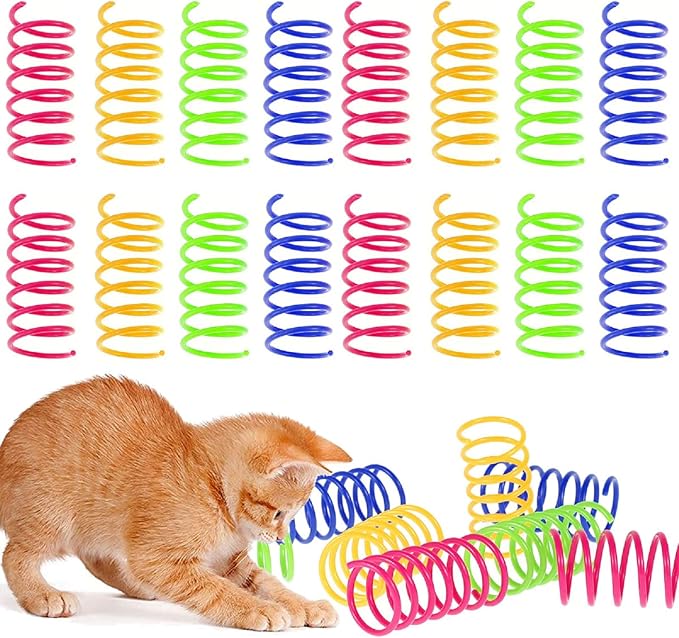 Cat Spiral Spring Toy 16 PCS, Colorful Cats & Kitten Toys for Swat, Bite, Hunt Indoor, Creative Entertainment Springy Toys (16PCS Multicolored)