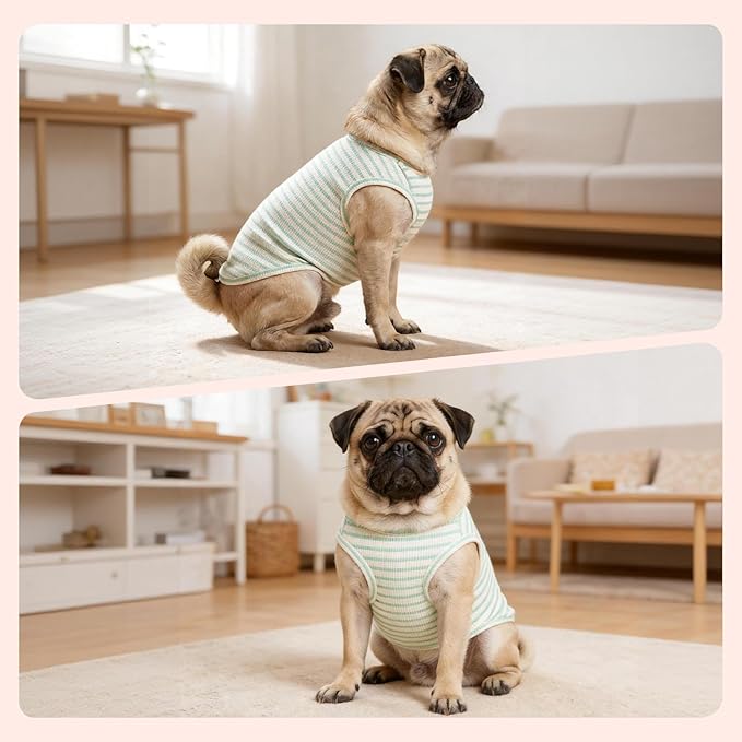 Dog Clothes, Stripe Dogs Shirts for Small & Medium Breeds, Pet Tank Top, Breathable Waffle Fabric Puppy Outfit, Shirt for Chihuahua, Yorkie, Dachshund, Corgi (Forest, Medium)
