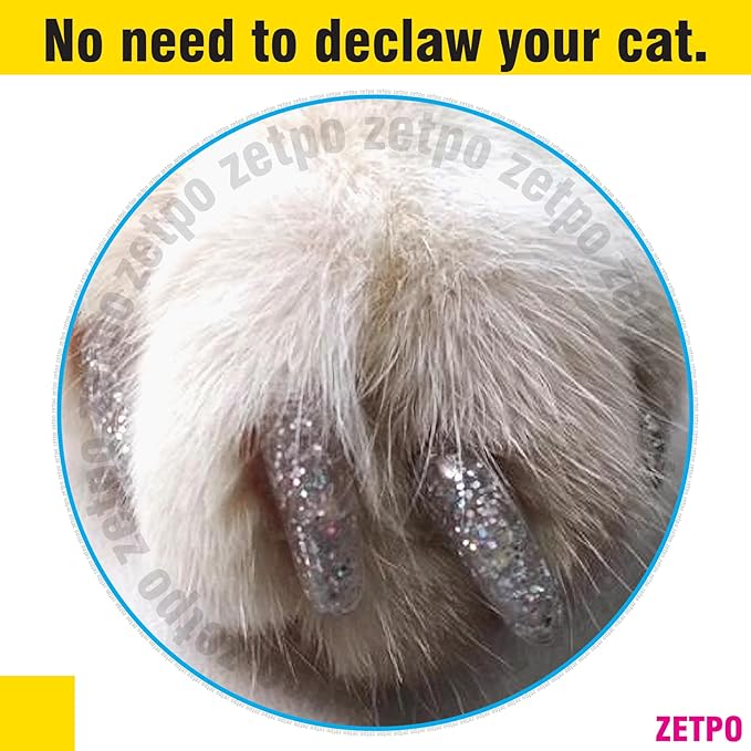 zetpo Glitter Cat Nail Caps | Cat Claw Covers | with Adhesives and Applicators (16x Glitter | 160 pcs, L)
