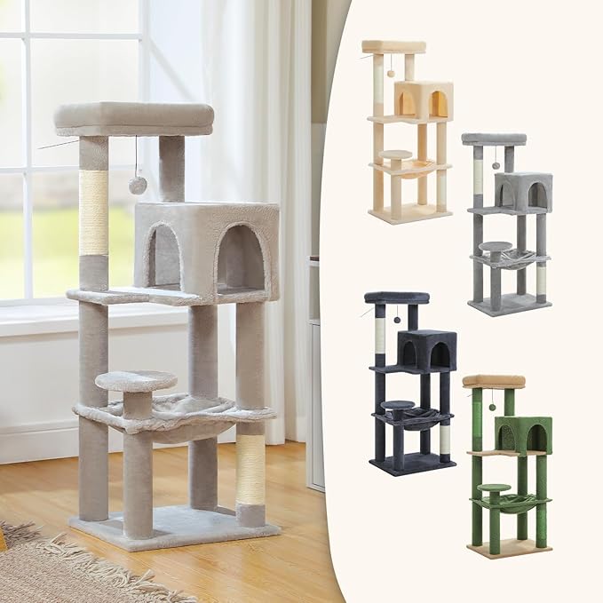 MUTTROS Cat Tree for Indoor Cats, 44.5" Multi-Level Cat Tower with Large Metal Frame Hammock, Cat Condo with 2 Scratching Posts and Top Perch for Small to Medium Cats, Grey