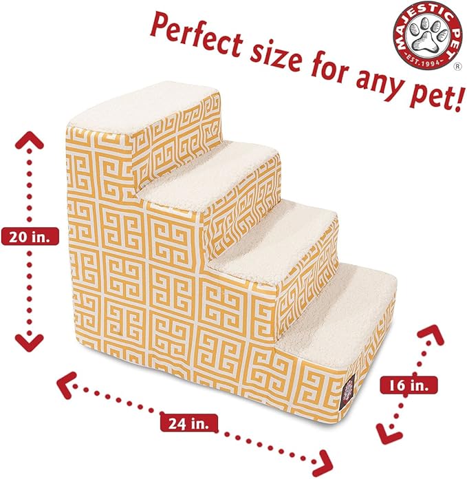 Majestic Pet 4 Step Portable Dog Stairs for Small Dogs to get on Bed Supports 250 lbs or Less – Dog Steps for High Bed with Machine Washable Cover –Pet Stairs for Cats Towers Yellow