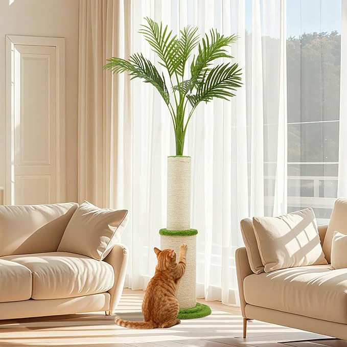 70.9inch Tall Cat Scratching Post,Artificial Areca Palm Tree Cat Scratcher with Sisal Rope,Extra-Large Scratching Post for Indoor Large Adult Cats,Faux Tree for Home Decoration (Areca palm-70.9inch)