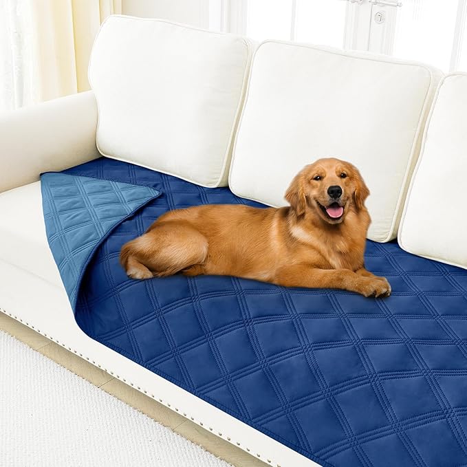 Smiry Waterproof Dog Bed Cover Blanket 30x82, Soft Reversible Pet Blanket, Washable Leakproof Cats Dogs Couch Cover for Sofa, Couch, Furniture, Lattice, Navy/Blue