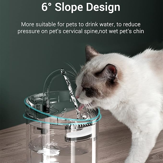 Cat Fountain, Pet Water Dispenser Water Bowl 1.8L Cat Water Fountain with Triple Filtration Automatic Pet Drinking Waterer Bowls Transparent for Indoor Cat Dog