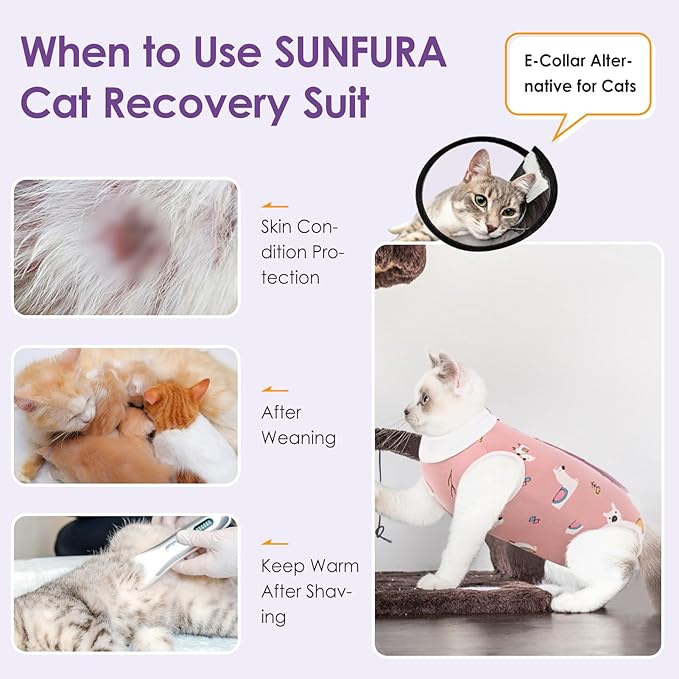 Cat Recovery Suit, Kitten Surgical Full Bodysuit for Abdominal Wound Protector Anti Licking After Surgery, Professional Bandages Cone E-Collar Alternative for Small Male & Female Pets