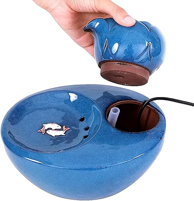 TsoLay Ceramic Pet Water Fountain, Automatic Pet Water Dispenser with Replacement Filters, 1.0L Water Capacity and Ultra-Quiet Working, Over-Power Protection, for Cat and Small Dogs