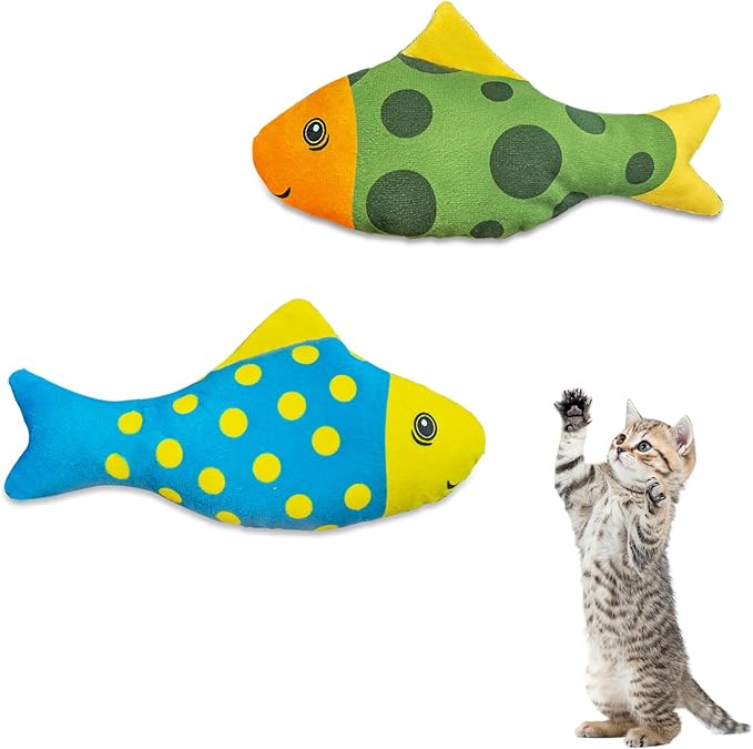 Andiker 2PCS Catnip Toys for Cats, Colorful Cat Fish Toys with Catnip Built-in Bells Soft Bite-Resistant Interactive Cat Toys for Indoor Cats Biting Chewing Reducing Boredom (Round)