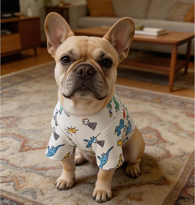 Cute Dog Shirt, Stretchy Dino Doggie T-Shirt Clothes for Small Dogs, Soft Pet Tee Outfit Cat Apparel for Daily Wear, Cozy Pullover Design Puppy Apperal (Dino Cartoon, X-Small Size for 1.1-3.3lb Pets)