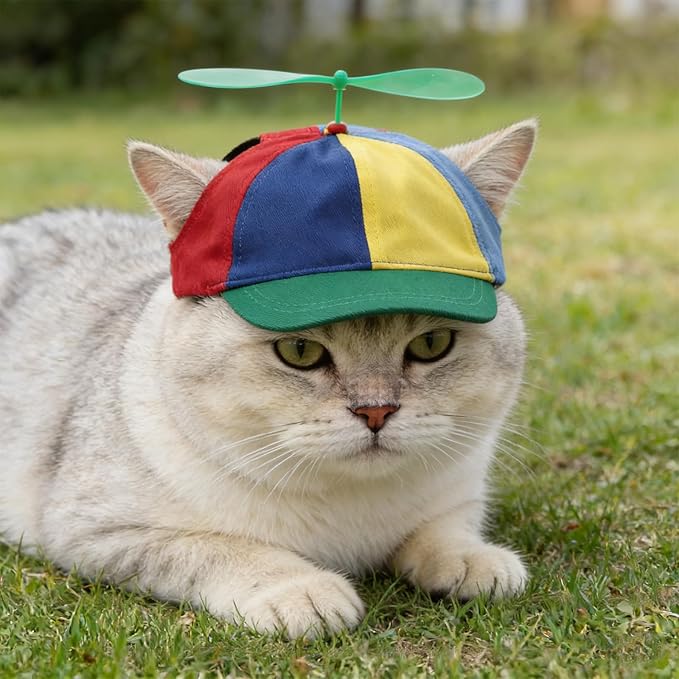Cats Dogs Propeller Hat Halloween Costume Accessory for Cats Dogs Cute Funny Colorful Pets Rainbow Helicopter Hat Baseball Cap